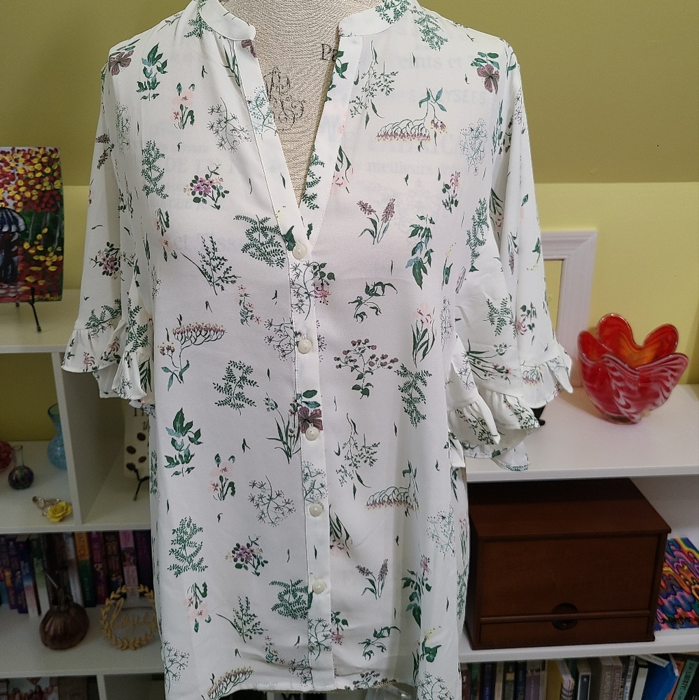 NWT Ann Taylor Factory blouse, size L, white, green and purple